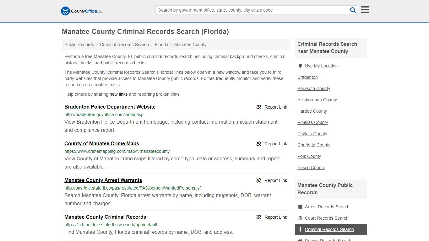 Manatee County Criminal Records Search (Florida) - County Office